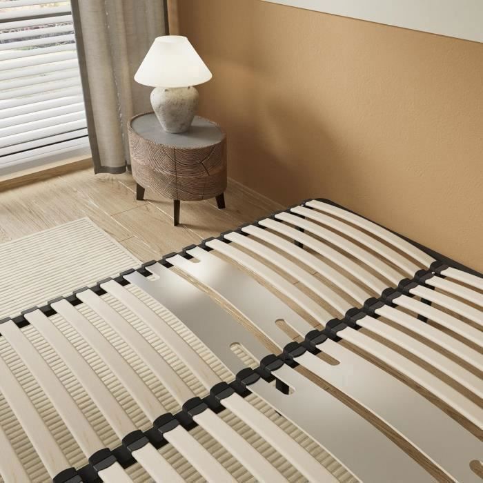 Metal bed base with flexible wooden slats (160x200), 2 double lumbar support slats, 7 legs, stable, sturdy and durable bed