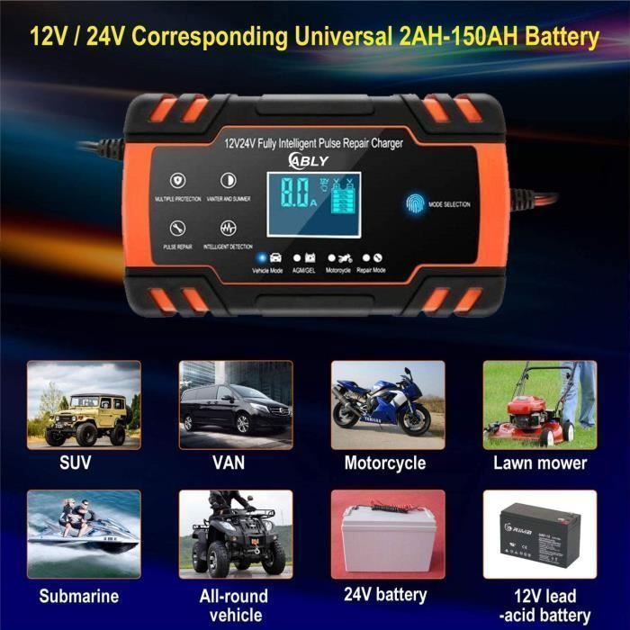 Cargador de baterías HUAFIY - 12/24V - 8A - 150AH - Inteligente y con pantalla táctil
