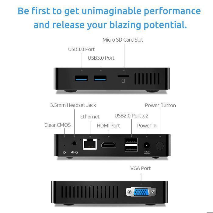 ERVPES B20E Compact Mini PC - Pentium 6500Y - 8GB 128GB SSD - WiFi 5 BT5.0 - HDMI VGA RJ45 - Windows 10