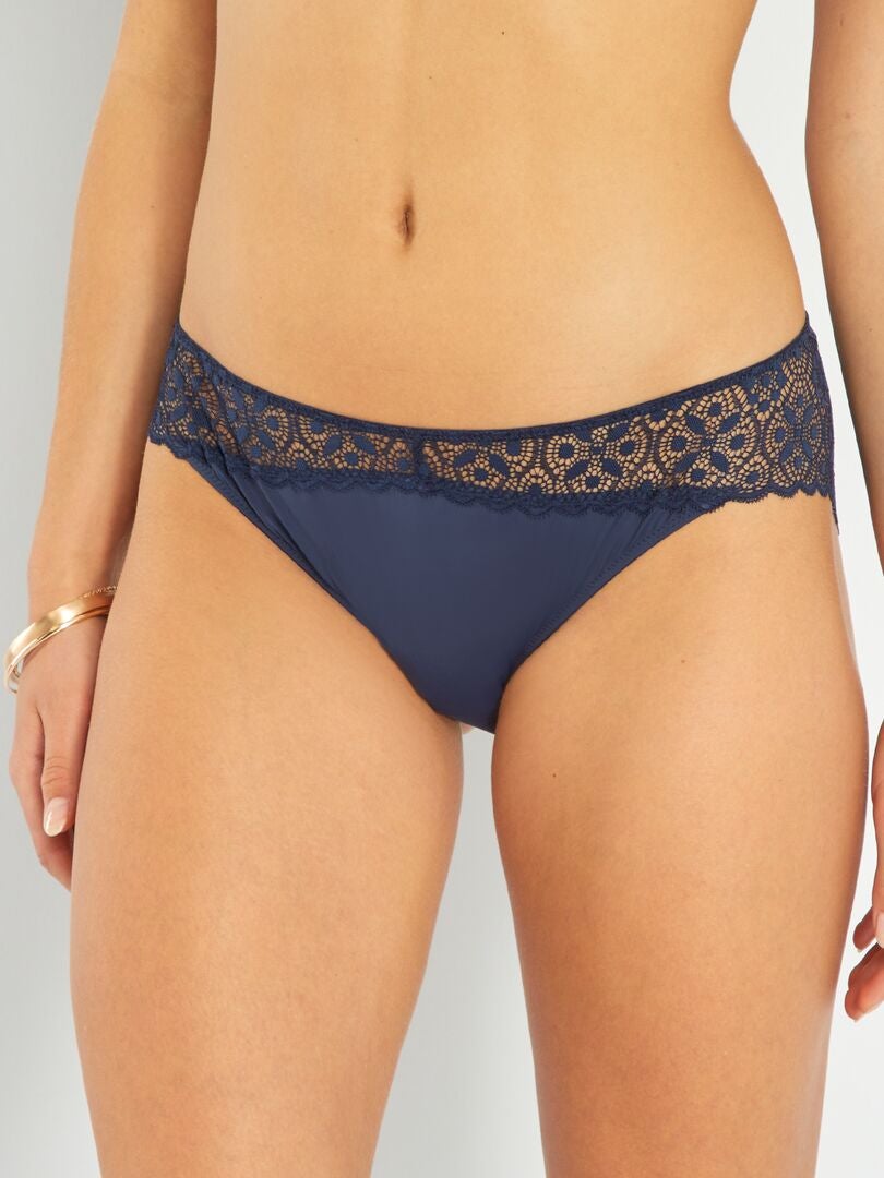 Microfiber en kanten slipje - blauwzwart