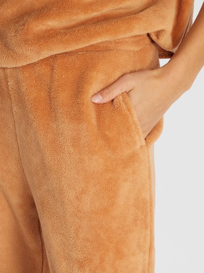 Pantalones de pijama de felpa - MARRÓN