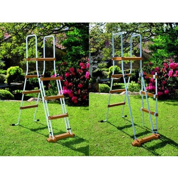 GRE - Kit de piscina redonda desmontable de acero con acabado efecto madera - Ø480 x H132 cm (Incluye filtro de arena y escalera)