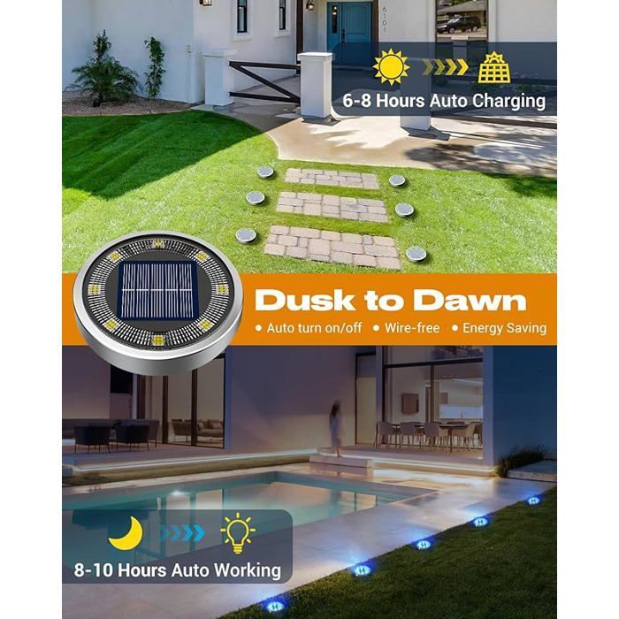 Desde 0 La luz solar Au ol 8 LED Exterior Jardín Solar Impermeable I65 Luz Solar Exterior Maceta Solar desde 0 LÁMPARA DE PISO DE JARDÍN AZUL