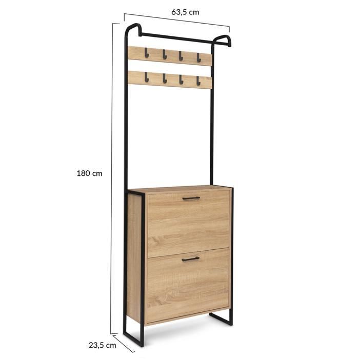 Armario de entrada IDMARKET LUIS, zapatero de 2 puertas, diseño industrial