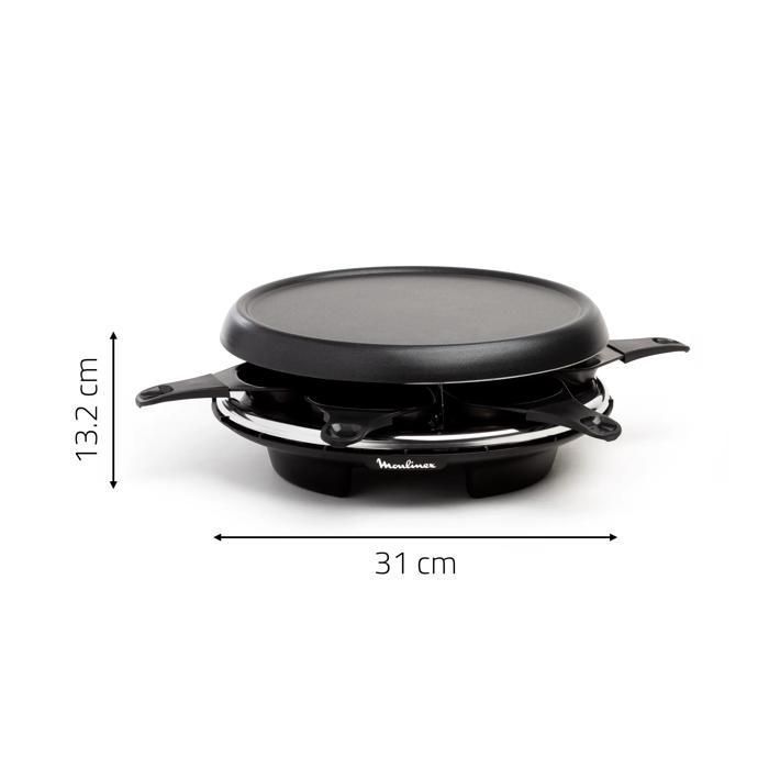 Moulinex  Accessimo 3 fonctions Raclette Plancha Crêpier 6 coupelles Plaque amovible antiadhésive Noir RE151812
