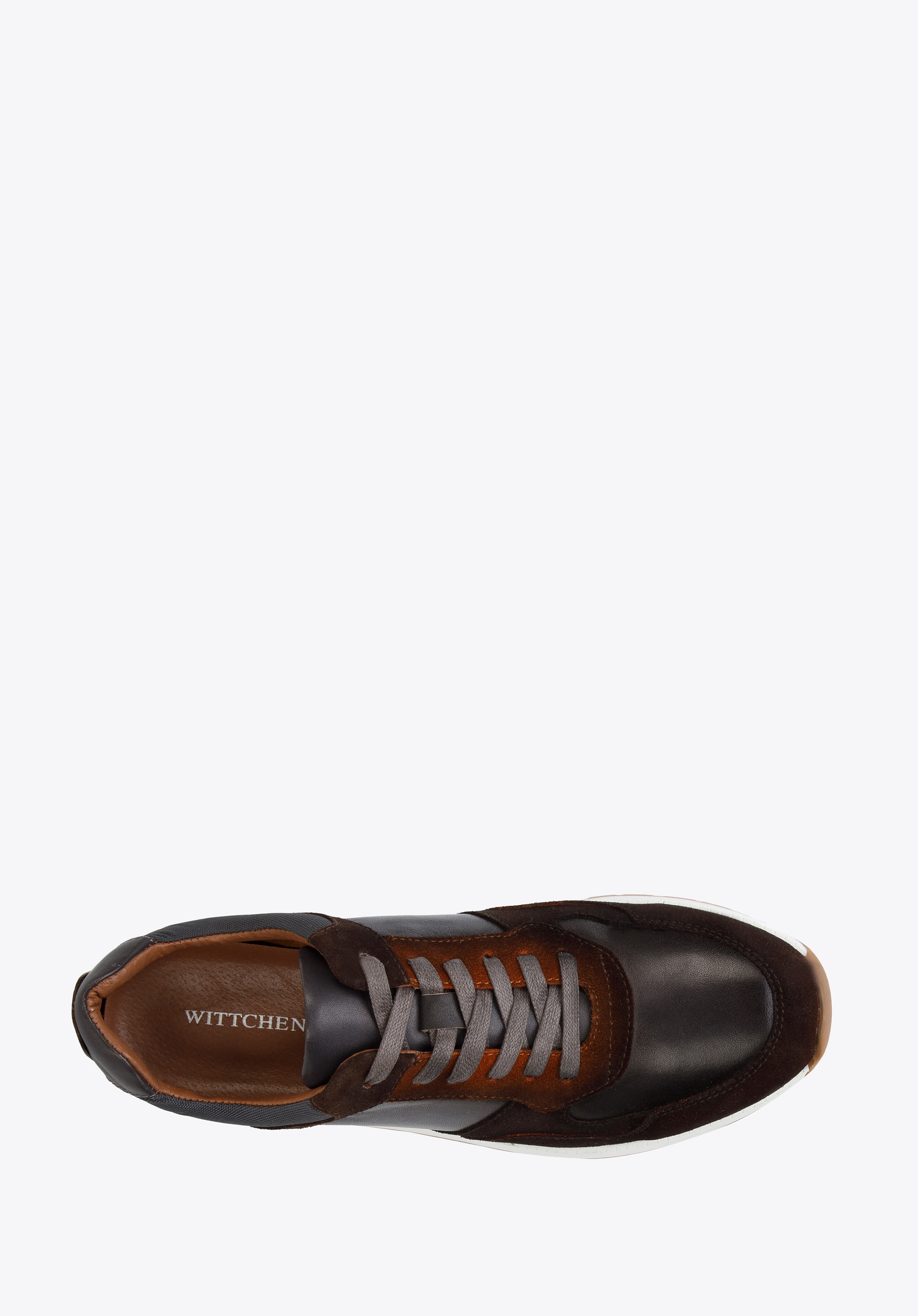 Męskie sneakersy z dwóch rodzajów skór cieniowane brązowo-szare