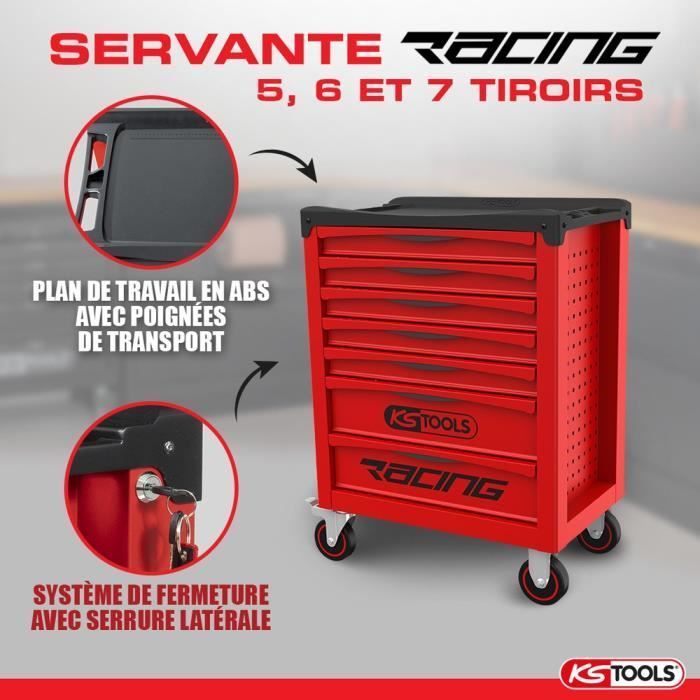 Tool trolley - Empty - 7 drawers - KS Tools - 855.0007 - Red - Racing workshop trolley - Empty with foam insert - Graduated ABS tray