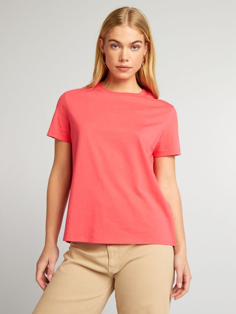 Camiseta de malha lisa - rosa fúcsia