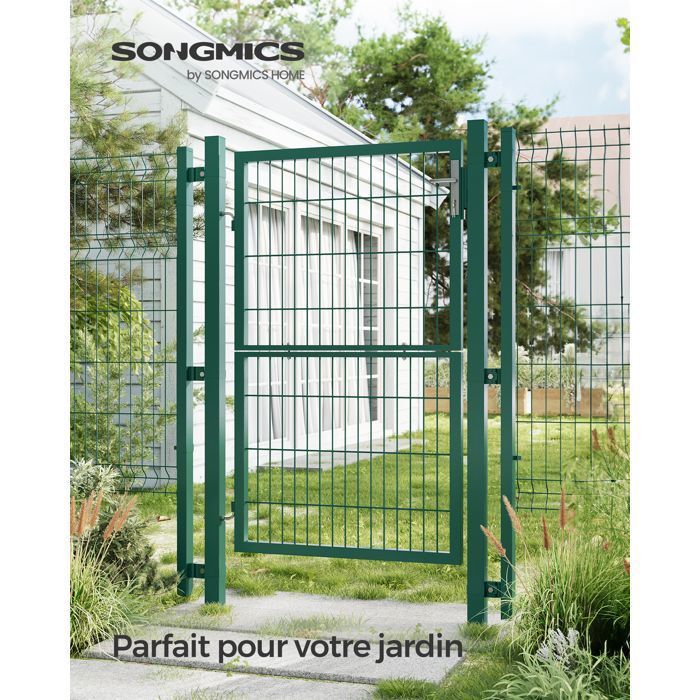 SONGMICS Stevige en duurzame tuinpoort van gegalvaniseerd staal met slot en sleutel, afmetingen: 150 x 106 cm, groen