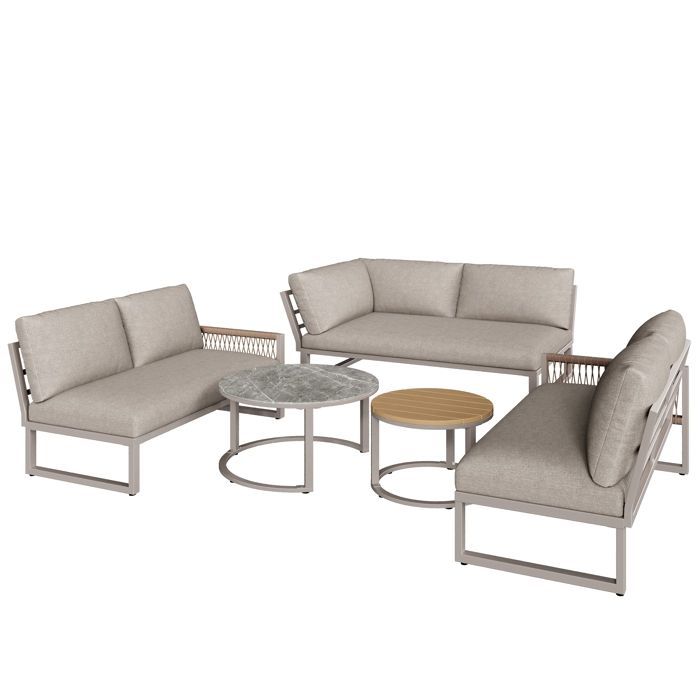 Conjunto de muebles - Conjunto de salón de jardín - 6-7 plazas - sofá esquinero - hierro galvanizado - 2 mesas nido, beige