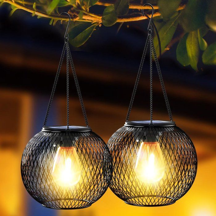Set of 2 outdoor solar lanterns, waterproof, for hanging, for garden or tree decoration. Retro style.