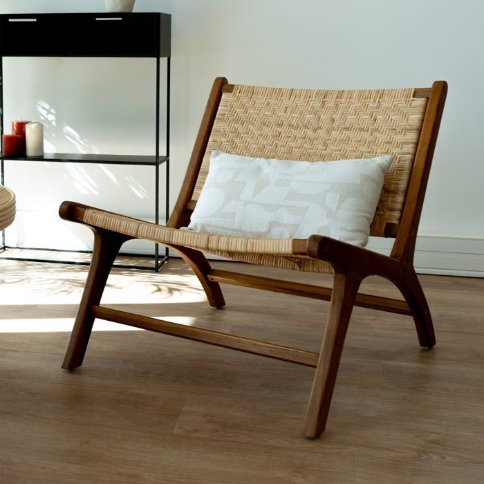 Teakhouten fauteuil met chevron rotan vlechtwerk - Kilka - Rendez-Vous Déco
