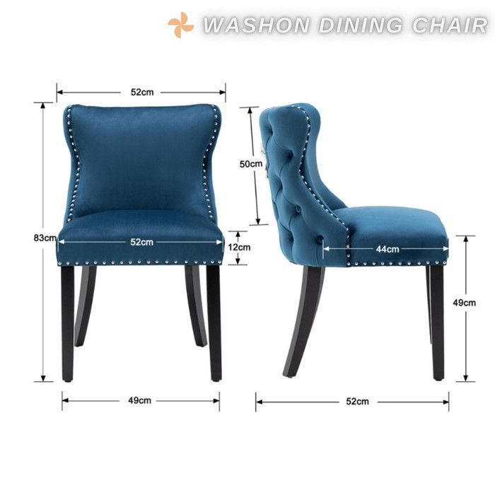 Conjunto de 4 cadeiras de jantar Wahson, cadeiras de cozinha com pés de madeira para restaurantes, veludo, azul.