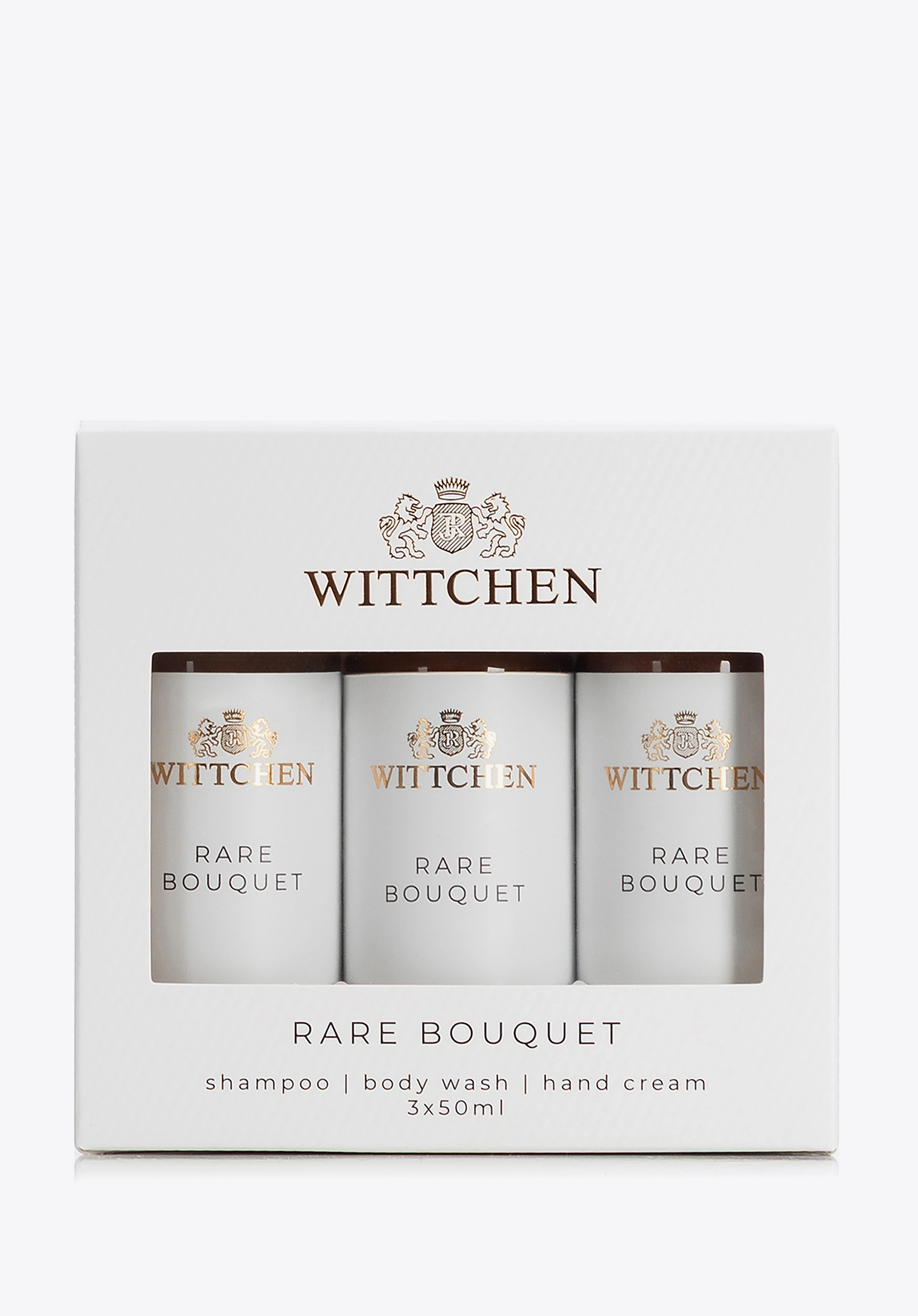 Podróżny zestaw kosmetyków szampon, żel, krem do rąk Rare Bouquet