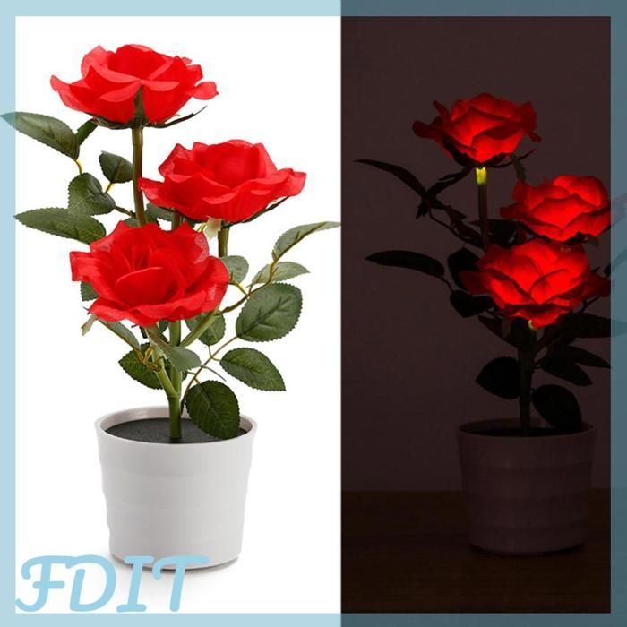 GOTOTOP Pink Lantern 3 LED Rose Flower Solar Light Simulation LED Garden Light Solar Rose Flower Pot Light Hanging Decoration
