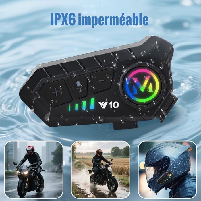 Intercomunicador para motocicleta con Bluetooth para casco: asistente de voz, cancelación de ruido dual, llamadas HD, música y navegación simultáneas.