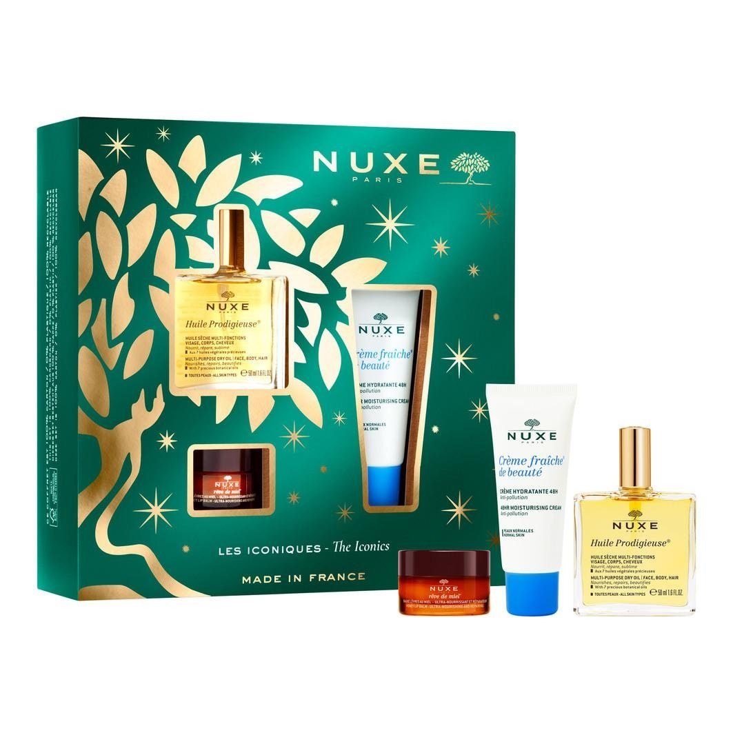 NUXE Face Care Set Bestseller Set – Huile Prodigieuse® 50 ml + Crème Fraîche de Beauté® 30 ml + Rêve de Miel® Balzam na pery s medom 15 g 1 ks.