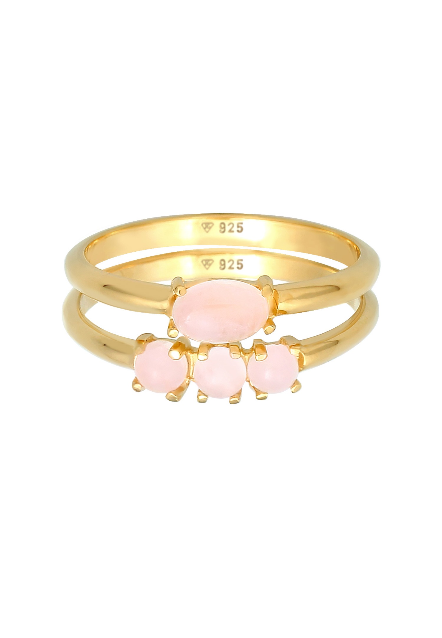 Elli Ensemble de bagues superposées pour femmes Tendance vintage avec quartz rose en argent sterling 925 plaqué or
