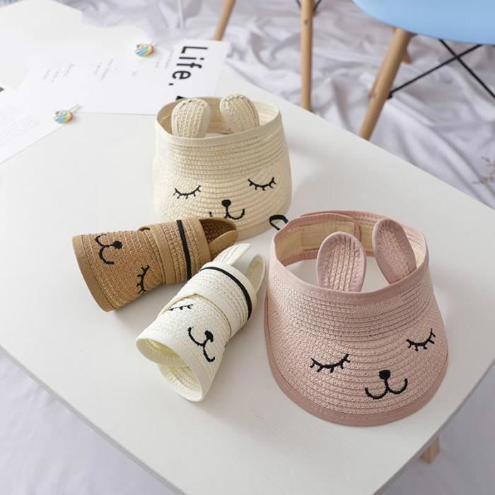 Sombrero de paja FUNMOON para niños, parasol de verano para bebés, top de playa suave con diseño de dibujos animados - 598081