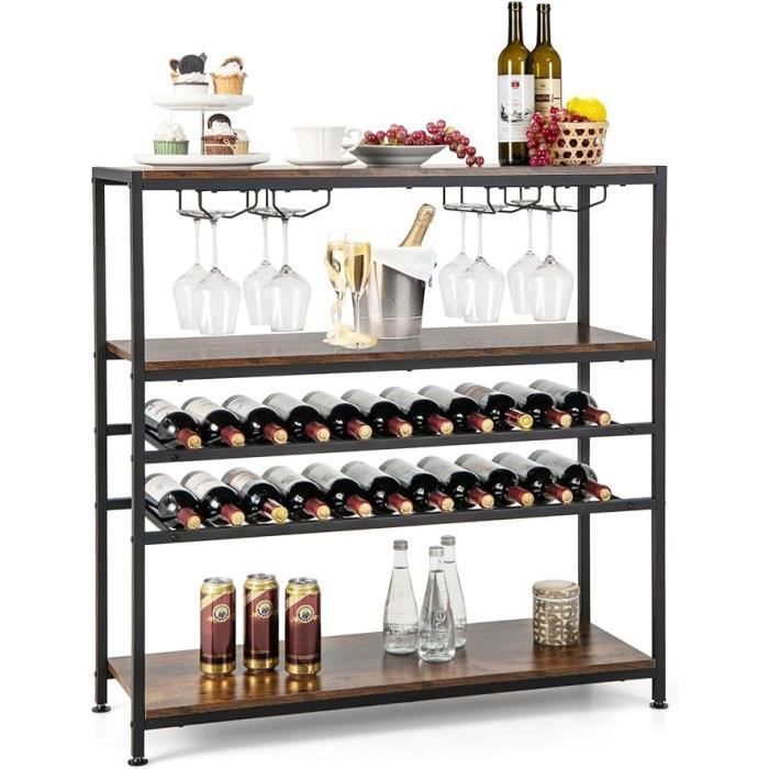 Botellero GOPLUS de 5 niveles con capacidad para 22 botellas, 4 soportes para copas y 3 estantes de almacenamiento, ideal para cocina, despensa, bodega o bar.