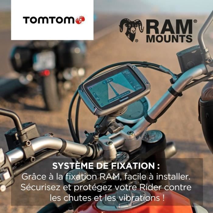 GPS para motocicleta TomTom RIDER 550 Premium Pack: pantalla de 4,3 pulgadas, mapa mundial, información de tráfico TomTom, alertas de zonas peligrosas, llamadas manos libres.