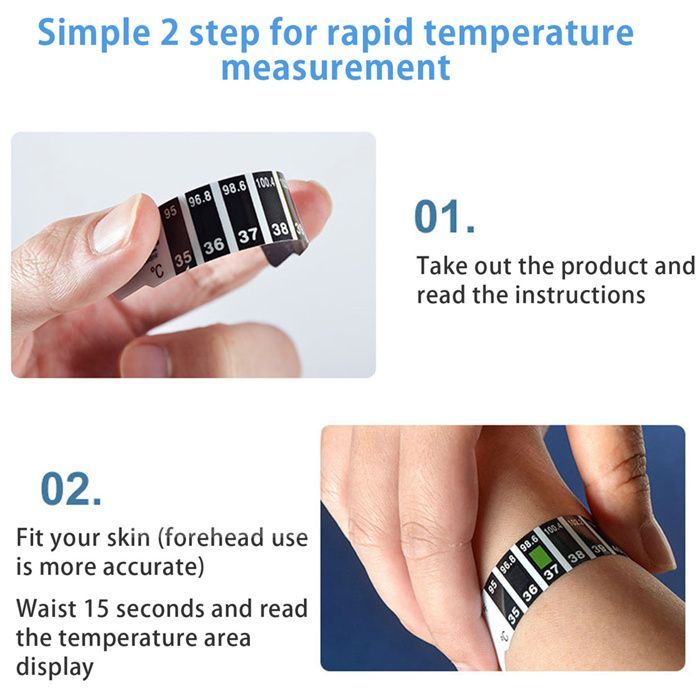 20 tiras reutilizables para medir la fiebre en la frente, medición de temperatura rápida y precisa, para uso en adultos y bebés.
