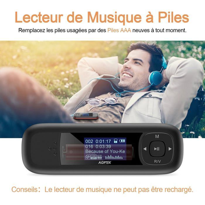 Lecteur MP3 - AGPTEK - 8 Go - USB - Autonomie 10H - Léger pour le sport