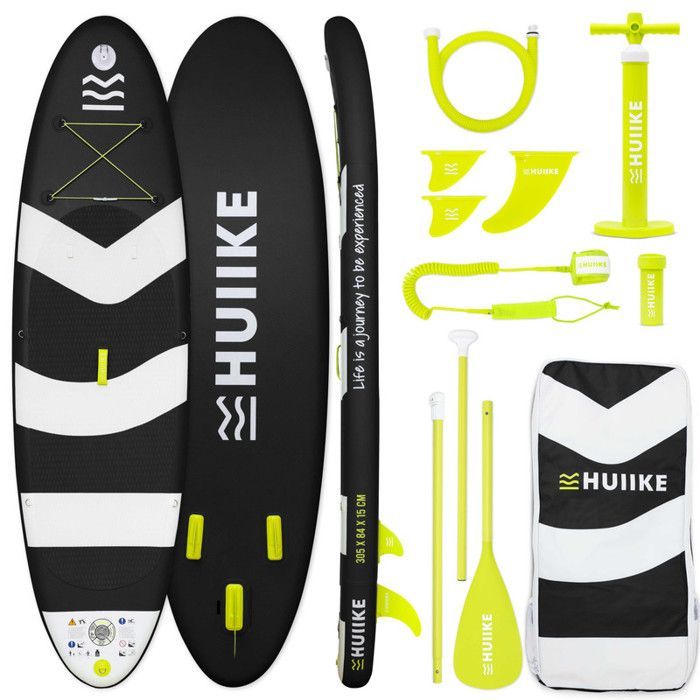 Adult Jet Black Inflatable Paddleboard with Quality Accessories - HUIIKE | Stand Up Paddleboard with Aluminum Paddle, Pump, Leash