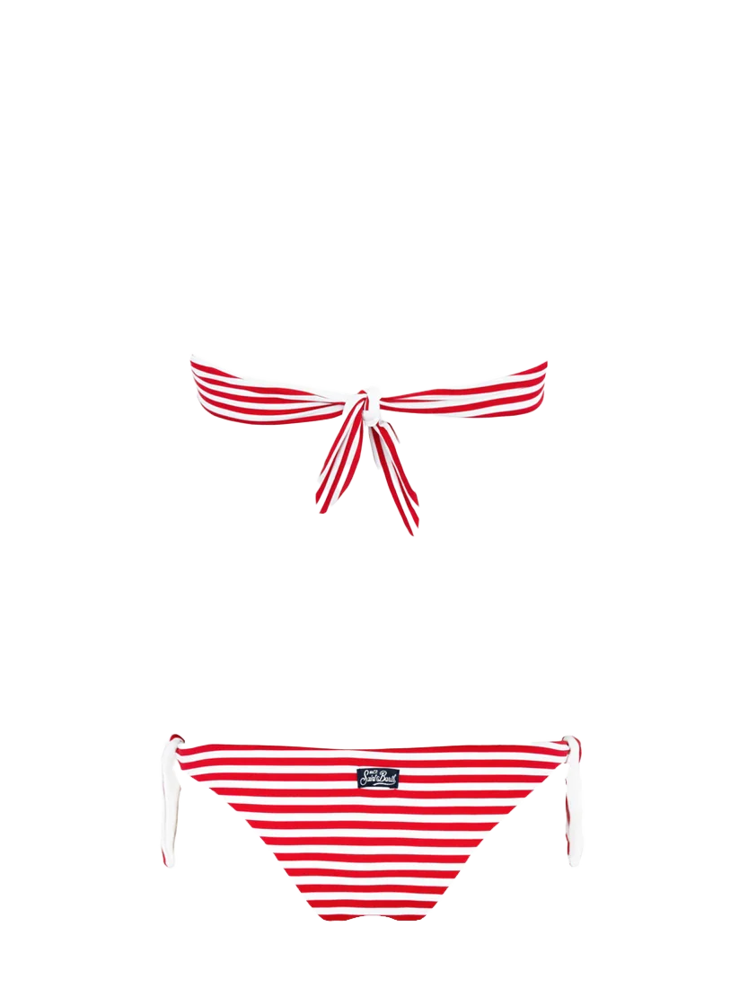Gedrapeerde bandeau gestreepte bikini