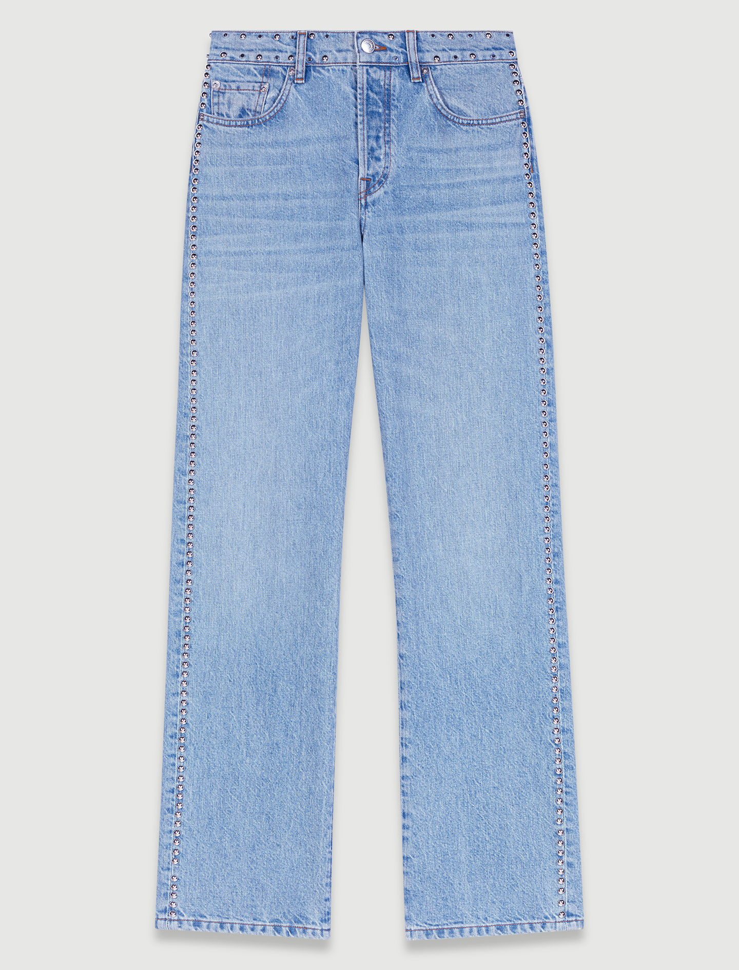 Jeans met wijde pijpen en studs - Blauw