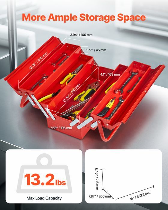 Boîte à Outils Métal 457,2 mm-VEVOR-Caisse à Outils 3 Niveaux, Organisateur Coffre Outils Pliable 4 Plateaux