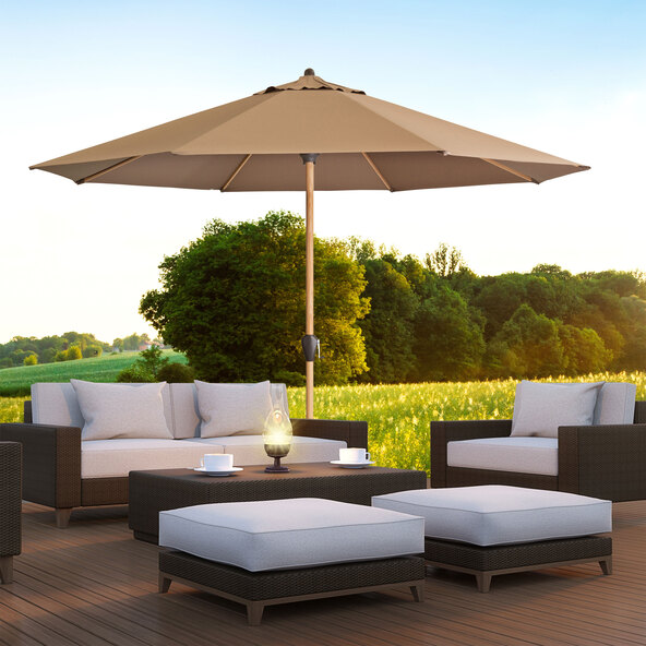 Aluminum parasol, round, wood look brown