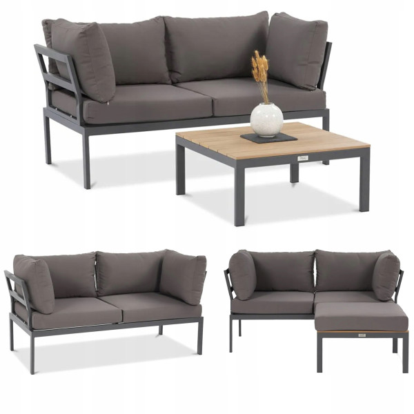 Narożnik Ogrodowy Modułowy JAVA Sofa Stolik 3w1 na Taras Ogrodowy Ciemny