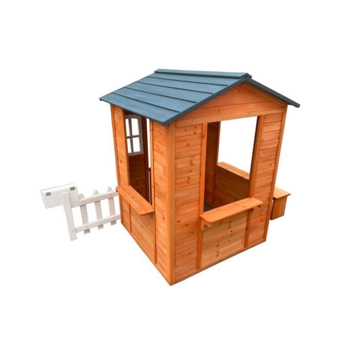 Maison en bois pour enfants - Brooklyn Gris - Boîte aux lettres et banc - Certifié FSC