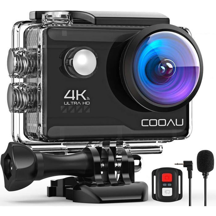 Caméra Sport,Action Cam 4K 20MP WiFi avec Microphone extérieur Appareil Photo sous l'eau 40m Caméscope étanche 170 ° Camera