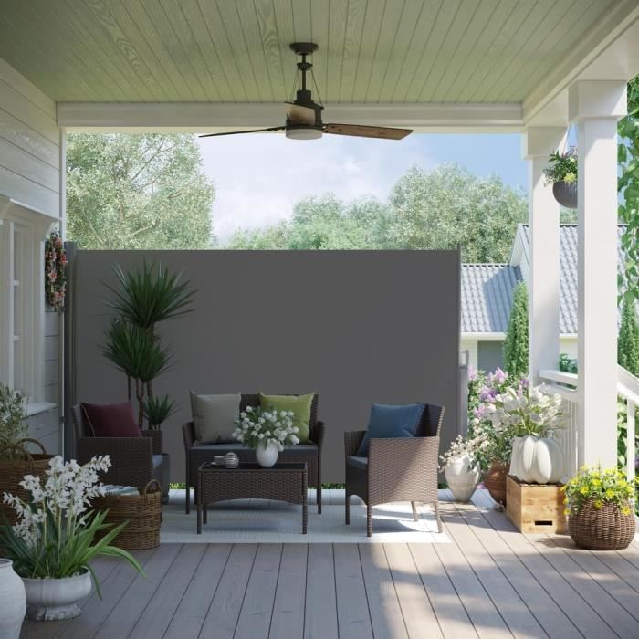 Tenda laterale retrattile SONGMICS 3,5 x 2 m - Schermo per la privacy per balcone, patio, terrazzo e giardino