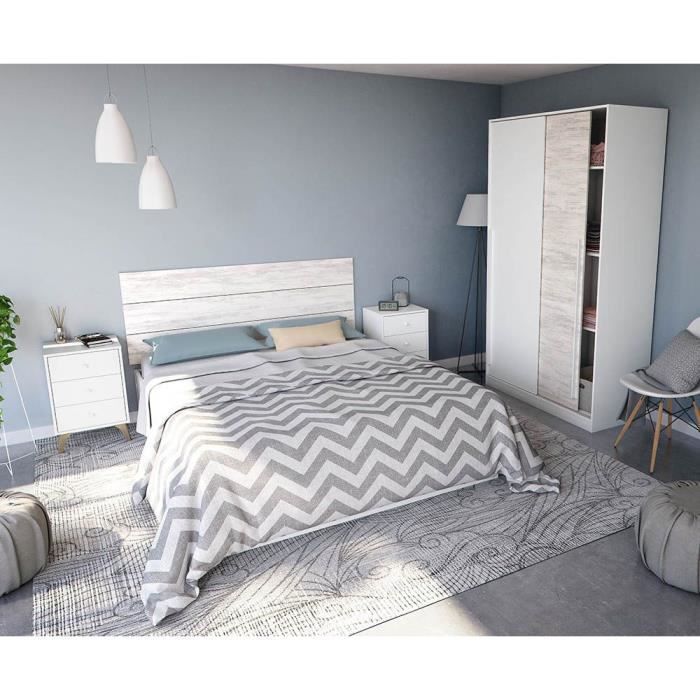 Armario TOP - Acabado blanco Artik y roble Nodi - 2 puertas correderas - 200 cm de alto x 121 cm de ancho x 50 cm de profundidad