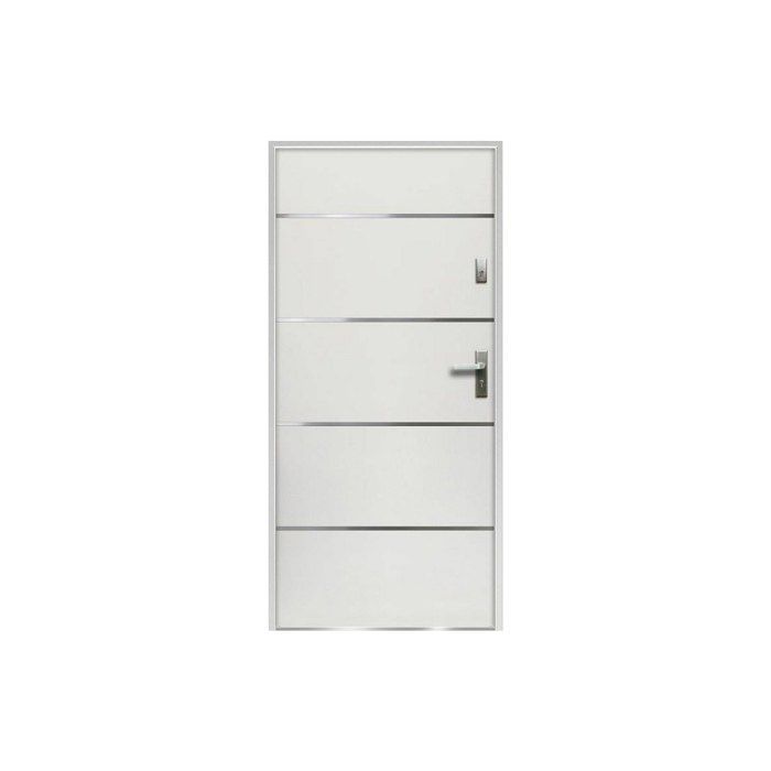 Puerta frontal de acero macizo y acero inoxidable, 207 cm de alto x 100 cm de ancho, blanca - 55 mm de espesor - apertura a la izquierda - NAXARA