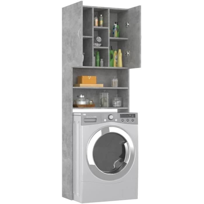 Meuble pour Machine Laver Armoire Haute de Rangement Armoire Lave-Linge Prsentoir Buanderie Intrieur Gris Bton 64x25,5x190 cm[311]