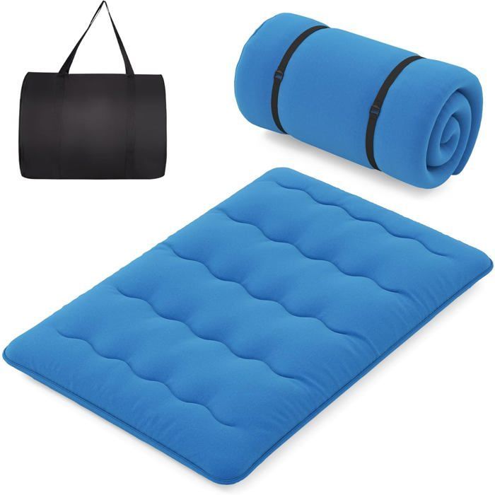Colchón futón japonés COSTWAY 140x200CM - Cubrecolchón extraíble, colchón plegable para suelo - Hogar, autocaravana, dormitorio - Azul