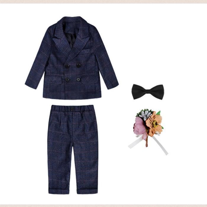 Conjunto de 4 piezas para bebé niño, traje a cuadros, esmoquin, para noche, ceremonia, boda - Azul marino