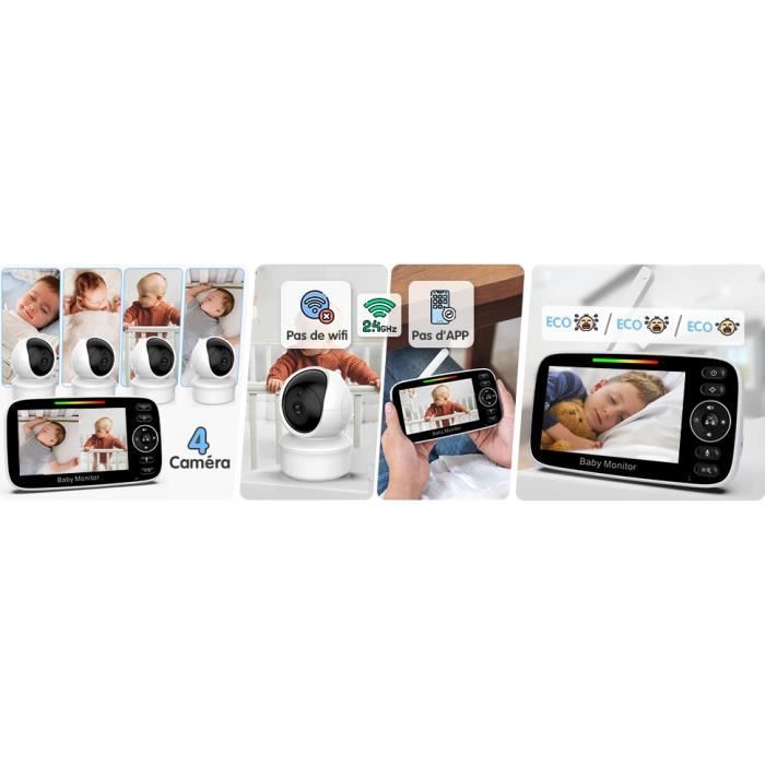 Omesiry Babyphone Caméra, Bébé Moniteur Vidéo avec 4.3” Pouces, Caméra Bébé à Distance Pan-Tilt-Zoom, ECO, Vision Nocturne