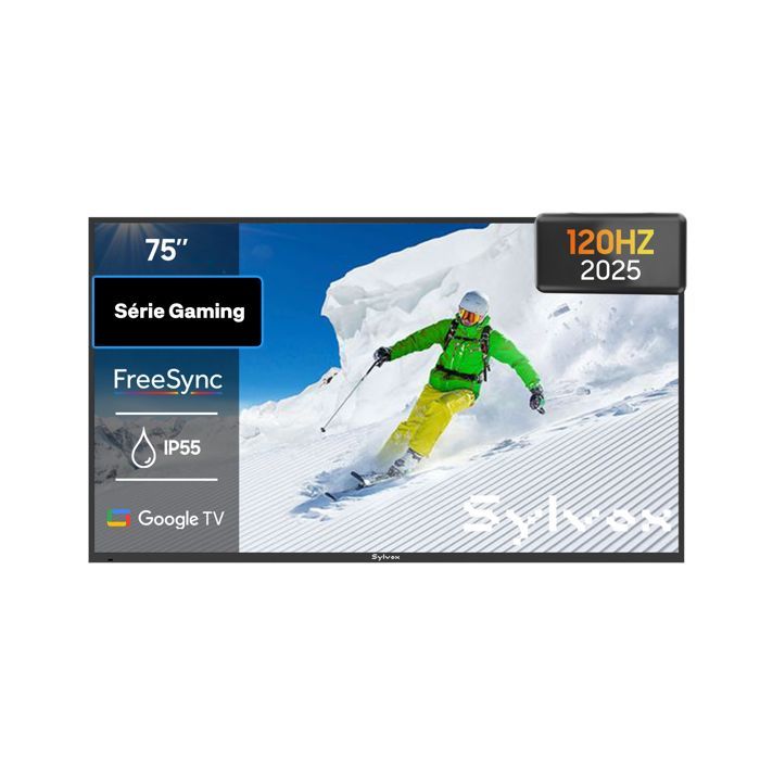 SYLVOX Smart TV para juegos y exteriores de 75” (190 cm) - 4K UHD 1000 nits - Google TV - 120 Hz - Dolby Atmos - HDMI 2.1 - Resistencia al agua IP55 - Asistente de Google