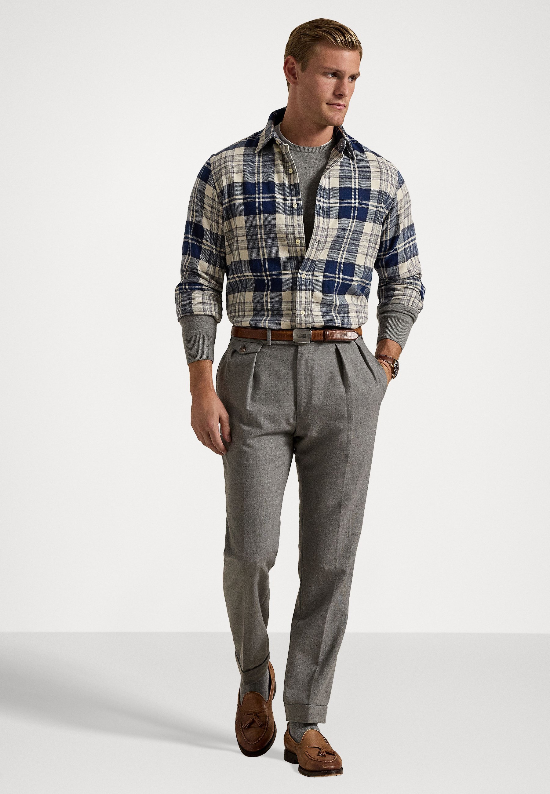 Chemise en flanelle brossée à carreaux Polo Ralph Lauren coupe personnalisée - Chemise - blanc cassé/marine