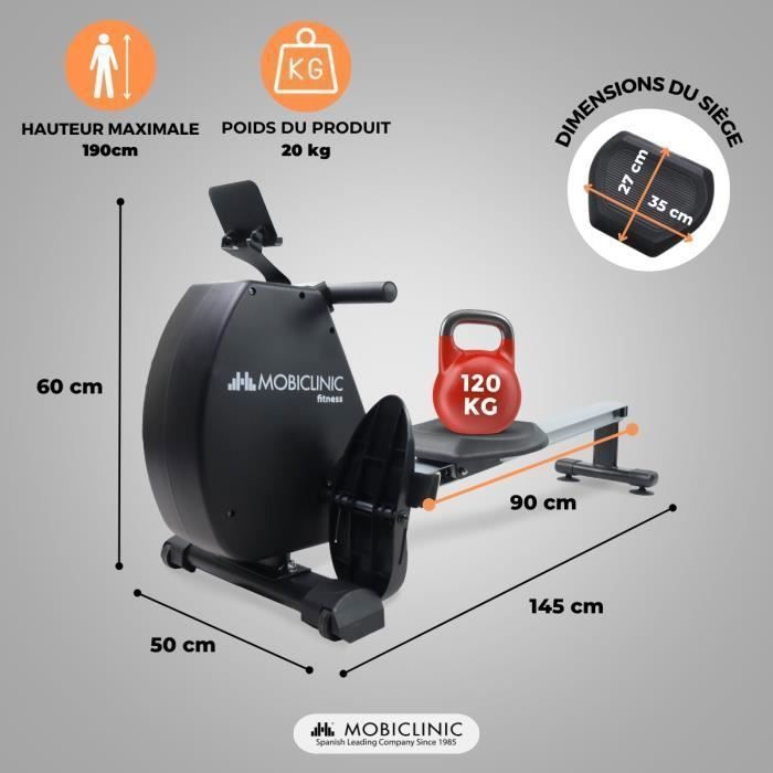 Máquina de remo magnética Mobiclinic para uso doméstico, volante de inercia de 6 kg, 8 niveles de resistencia, capacidad de 120 kg, color negro RowFit.