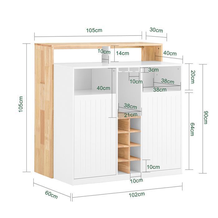 Îlot Cuisine SoBuy Meuble Rangement avec Porte Bouteilles 8 Cases 2 Portes Range Verres Buffet Bar Cuisine Salon Blanc 105x60x105cm