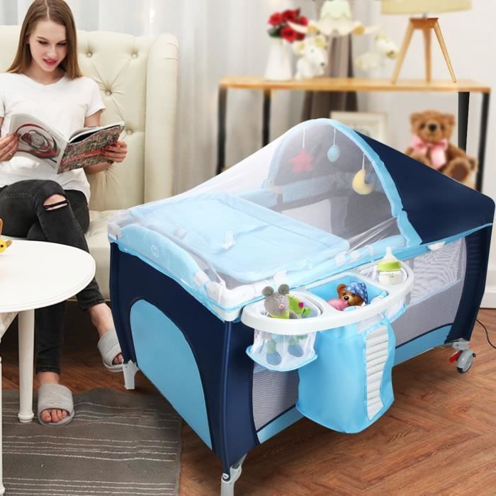 GIANTEX Lit Parapluie Bébé Pliable avec Matelas 4 en 1,Berceau,Table à Langer,Parc de Jeu,avec Capote, Moustiquaire,Jouets
