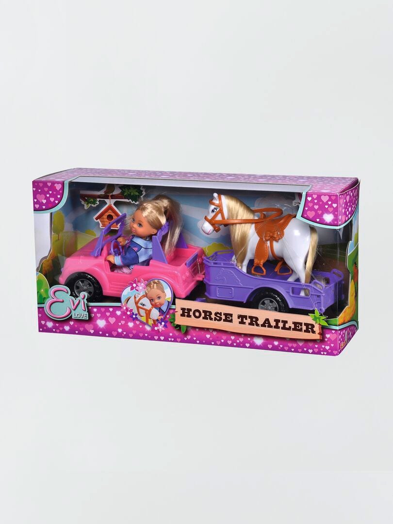 Conjunto de muñeca Evi - Coche + remolque para caballos - ROSA