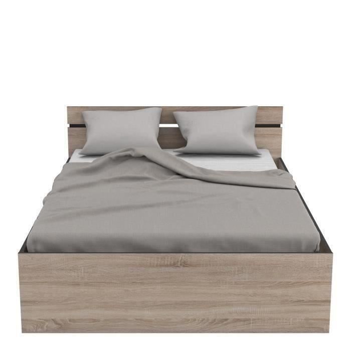 DEMEYERE Michigan Lit adulte 140x190 cm - 2 tiroirs et 1 niche - Industriel - Décor chêne brossé et noir