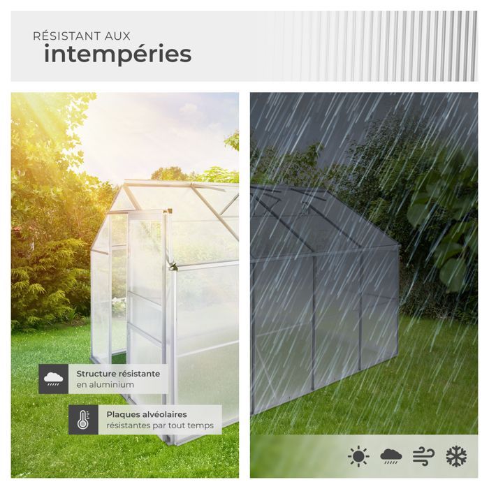 Serre de jardin - TECTAKE - Serre d'extérieur en polycarbonate surface 7,7 m³ porte coulissante 185 x 250 x 195 cm sans fondation